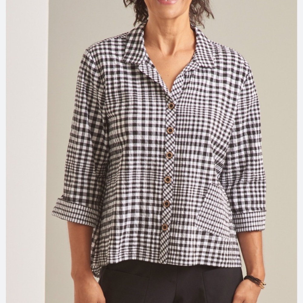 Habitat Nantucket Check Swing Shirt Black White Checkered Women's Top XL